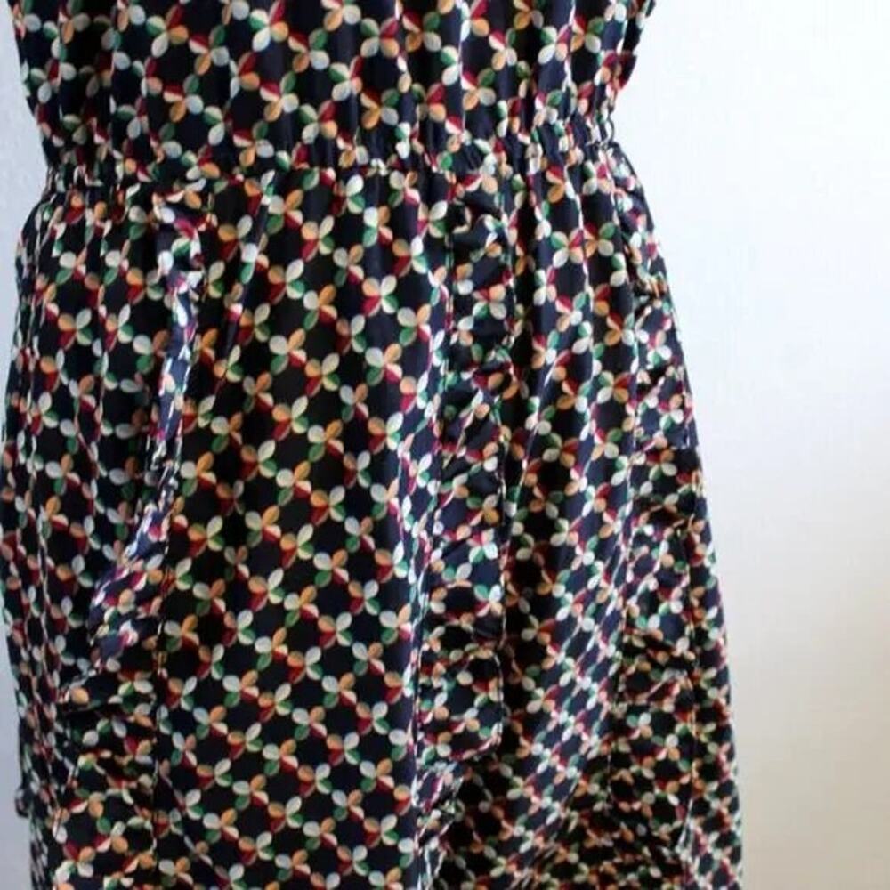 DownEast Multi Color Ruffle Dress Geometric Pattern Size S Keyhole Back - Picture 8 of 10
